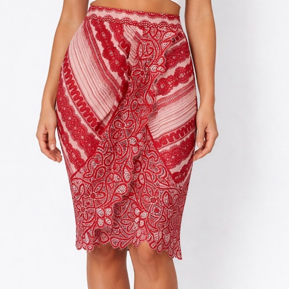 Anthropologie Eva Franco Skirt Lolita Lace Red Pencil Rare Size 0